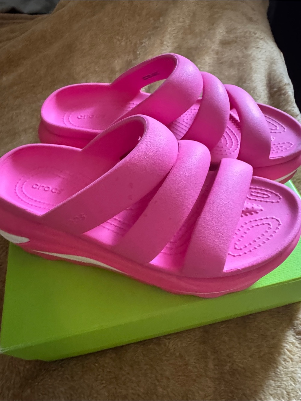 CROCS  Hot Pink Triple-Strap Slide Sandals 8 fits 8.5 9